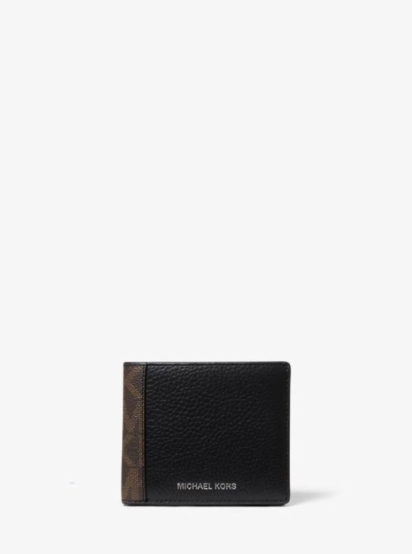 Panske Penazenky Michael Kors Hudson Logo-Trimmed Pebbled Leather Billfold Čierne Hnede - Doplnky Michael Kors Slevy | IBMPK-3582